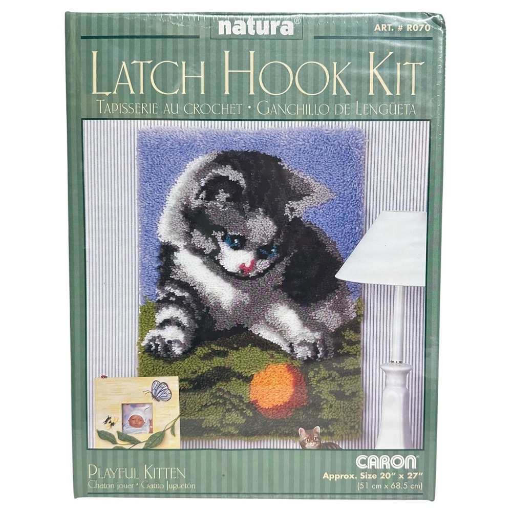 Natura Playful Kitten Latch Hook Kit R070‎ 20" x 27" New Sealed Caron USA